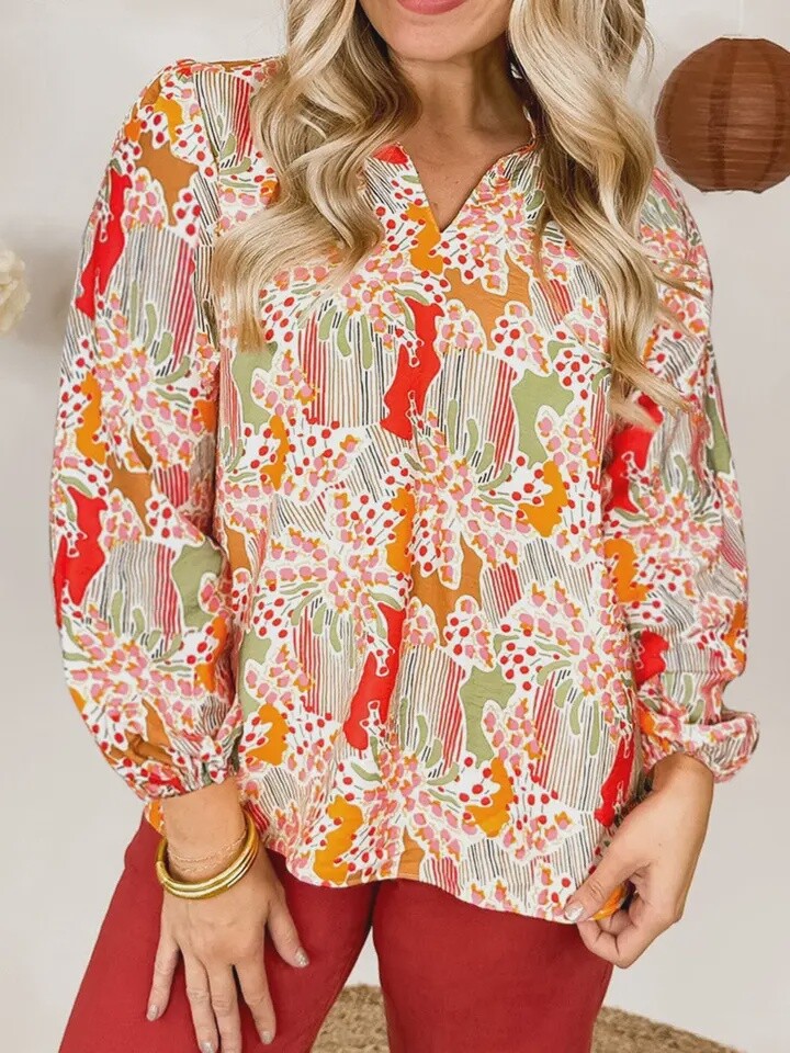 Floral Abstract Frilled Blouse