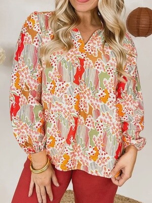 Floral Abstract Frilled Blouse