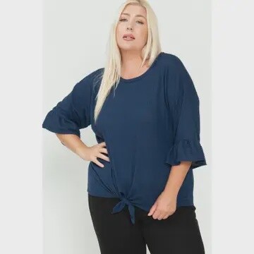 Ruffle Sleeve Tie Navy