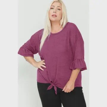 Ruffle Sleeve Tie Burgundy