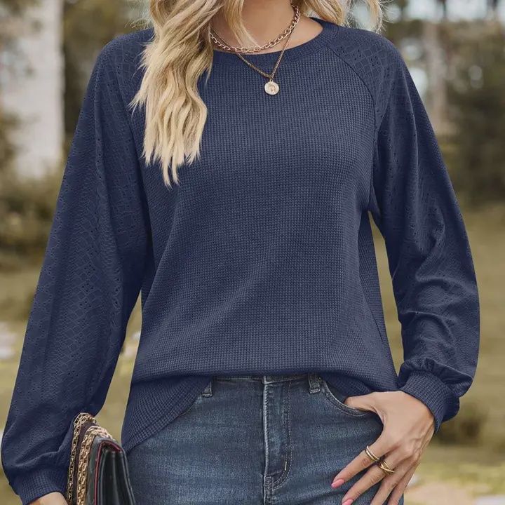 Loose Fit Waffle Blouse -- Purple or Navy