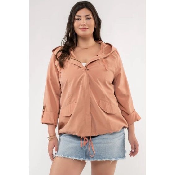 Snap Button Zip-up Hooded Jacket