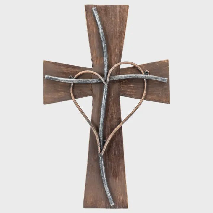 Rustic Wooden Cross with Metal