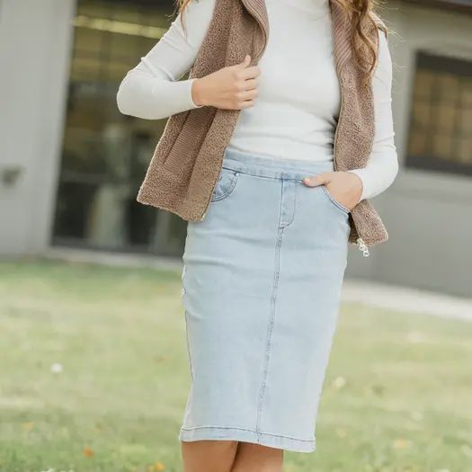 Sandra Light Wash Denim Midi Skirt