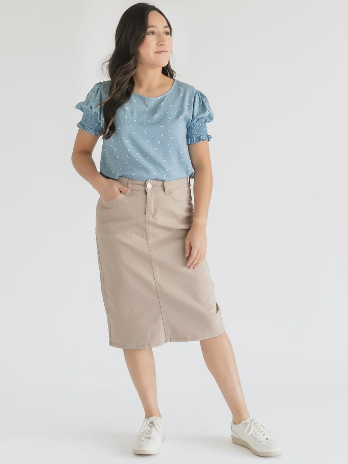 Remi Simply Taupe Midi Skirt