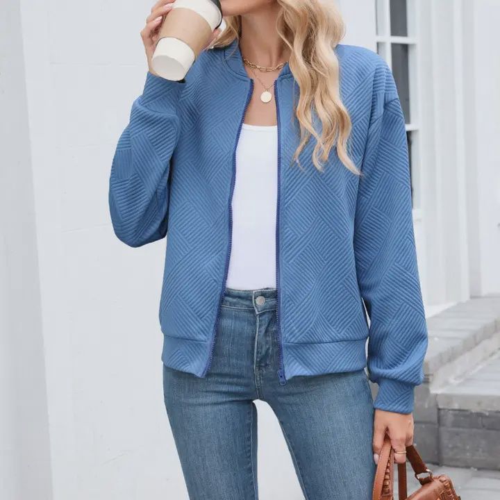 Quilted Zip Up Bomber Sweatsirt