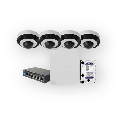 AJAX DomeCam 5MP PoE IP camerasysteem + AJAX NVR + HDD 1TB + PoE Switch