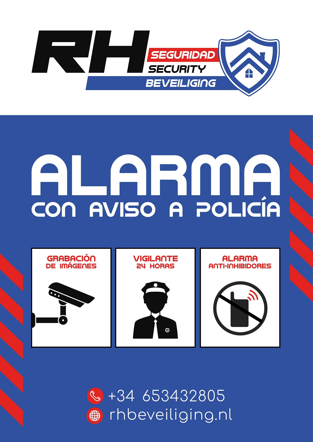 Beveiligingsbord RH Beveiliging, Security & Seguridad