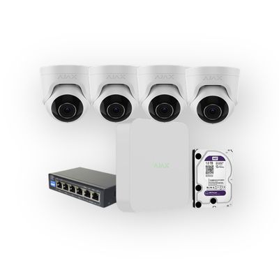 AJAX TurretCam 8MP PoE IP camerasysteem + AJAX NVR + HDD 1TB + PoE Switch