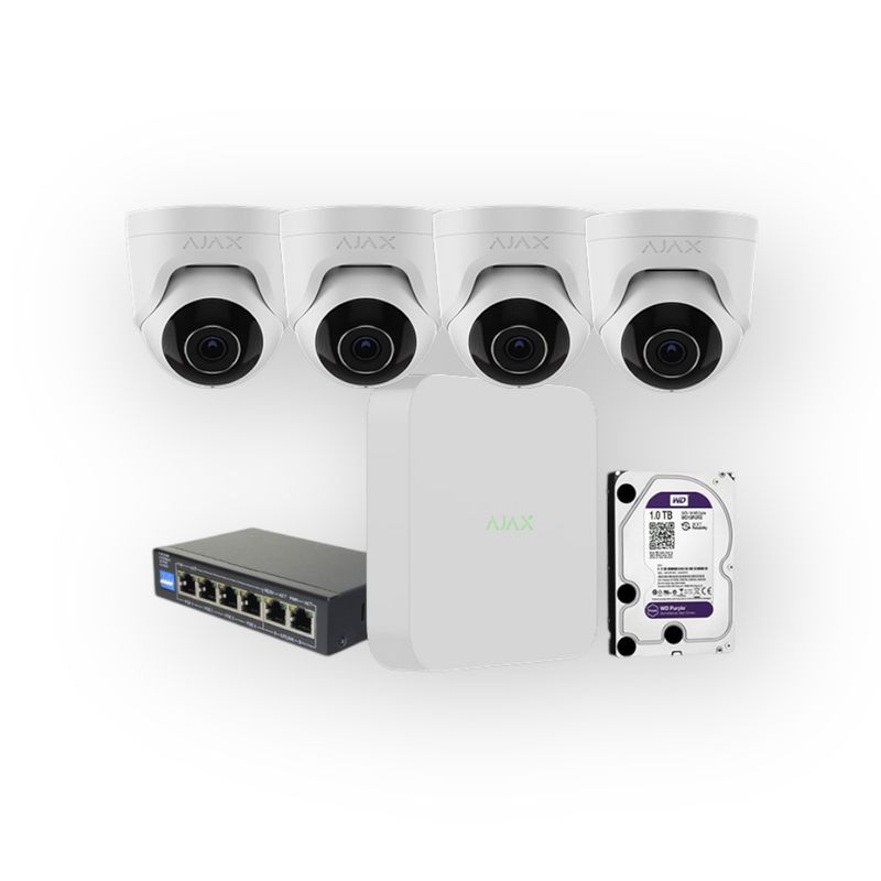 AJAX TurretCam 8MP PoE IP camerasysteem + AJAX NVR + HDD 1TB + PoE Switch