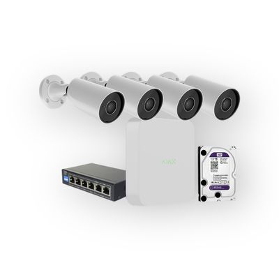 AJAX BulletCam 8MP PoE IP camerasysteem + AJAX NVR + HDD 1TB + PoE Switch
