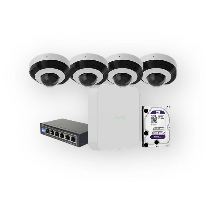 AJAX DomeCam 5MP PoE IP camerasysteem + AJAX NVR + HDD 1TB + PoE Switch