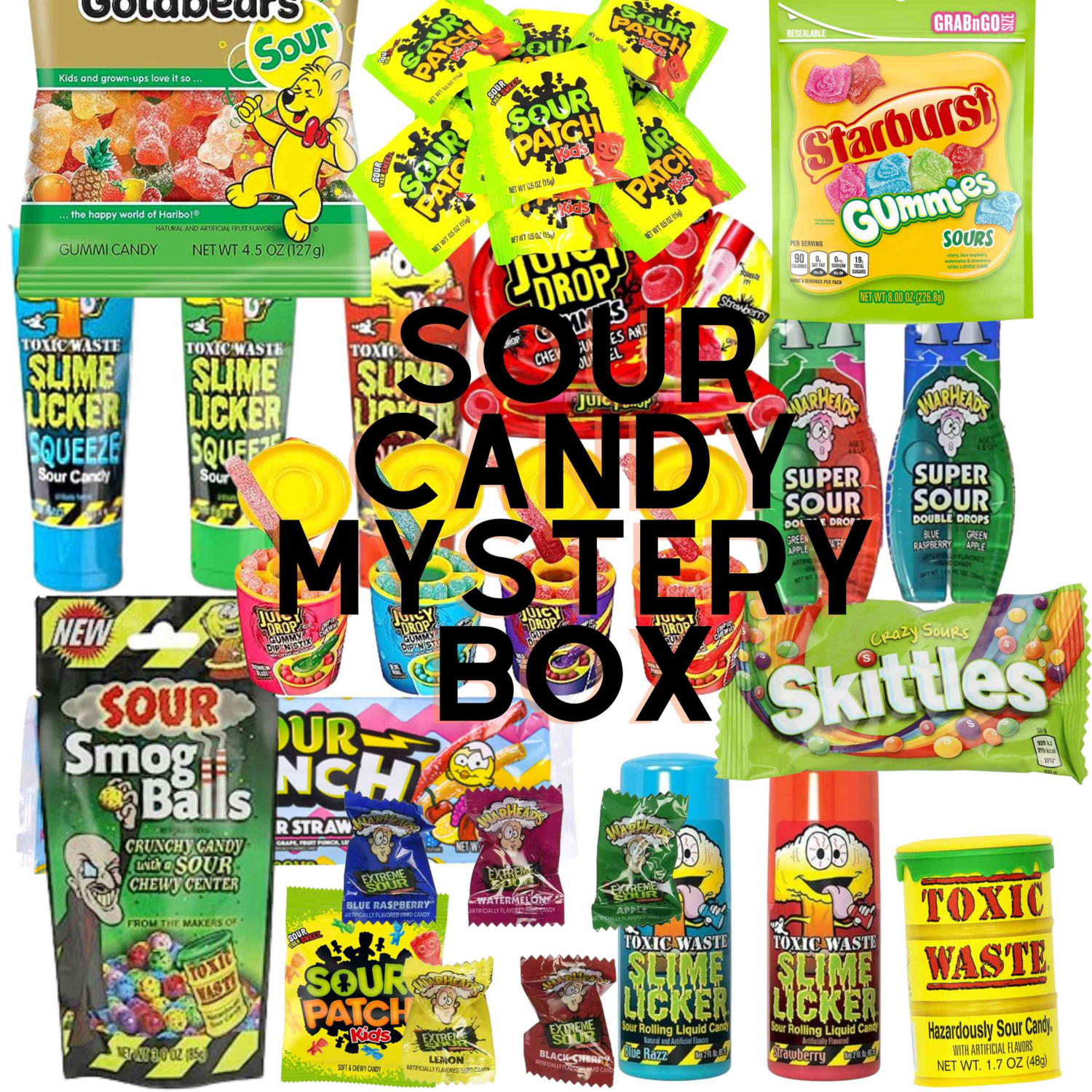 1lb-3lbs of SOUR CANDY MYSTERY Box: Sour Candy mystery Box with LoTs of sour Candy made by CandyVault