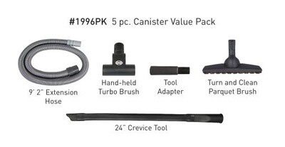 Sebo Canister Value Pack 1996PK Extension Hose, Handheld Turbo Brush, Parquet Brush, 24&quot; Crevice Tool, 38mm to 1 1/4&quot; Tool Adapter