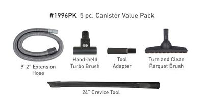 Sebo Canister Value Pack 1996PK Extension Hose, Handheld Turbo Brush, Parquet Brush, 24" Crevice Tool, 38mm to 1 1/4" Tool Adapter