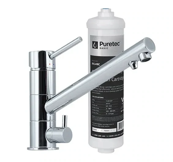 Inline undersink water filter system with 3-way mixer tap