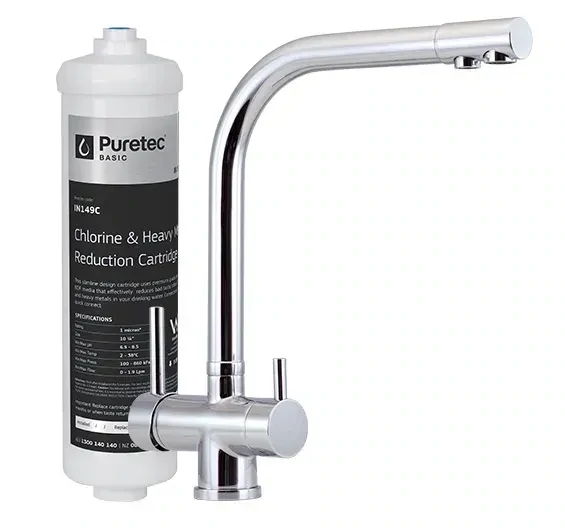 Inline undersink water filter system with 3-way mixer tap