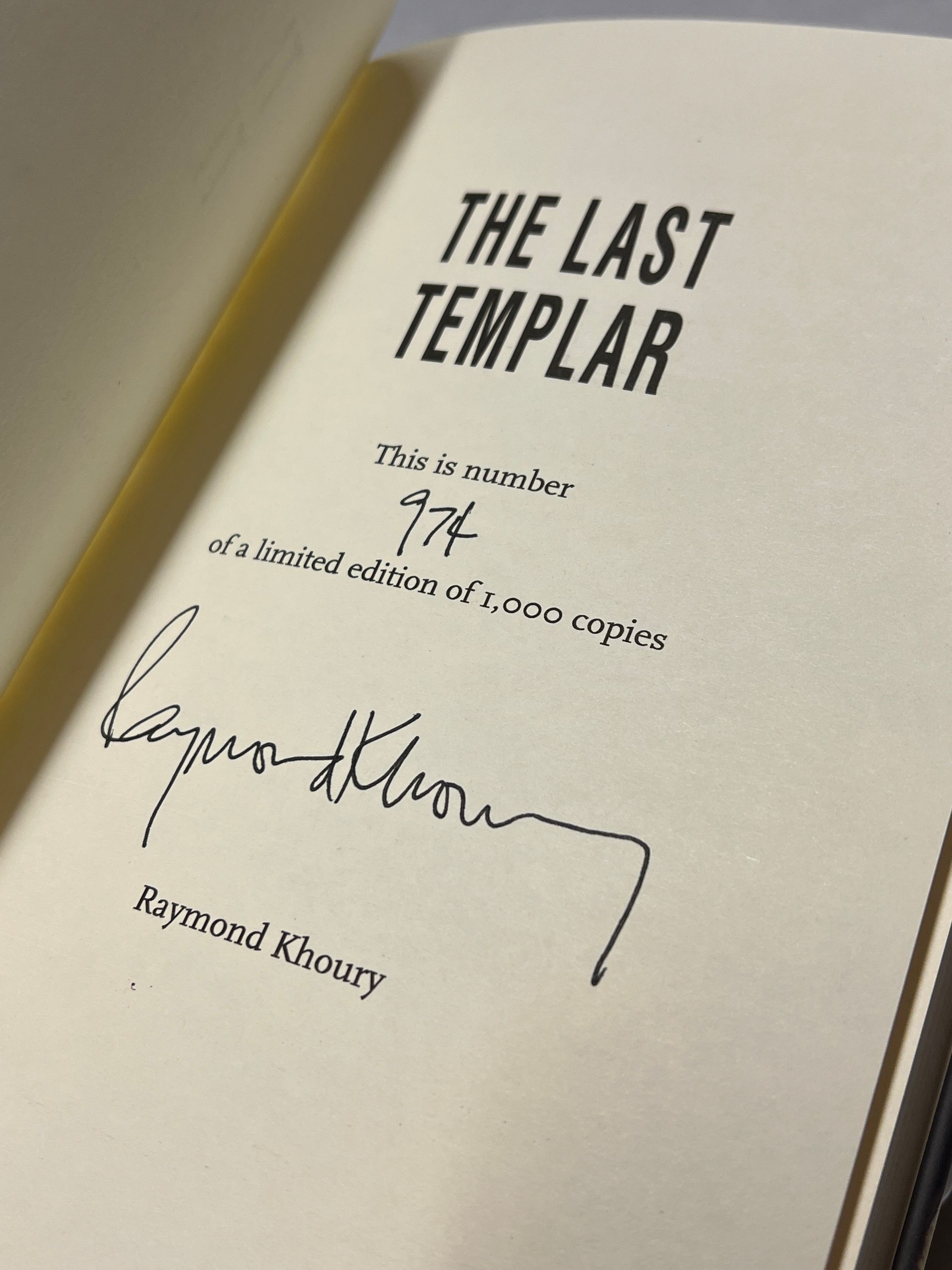 The Last Templar, Raymond Khoury