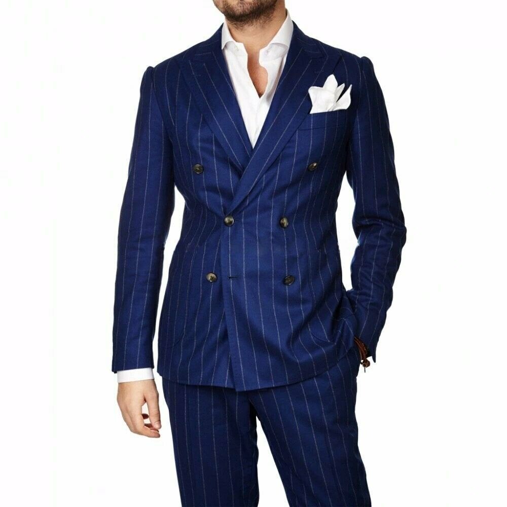 Blue Pinstriped Italian Silk Wool