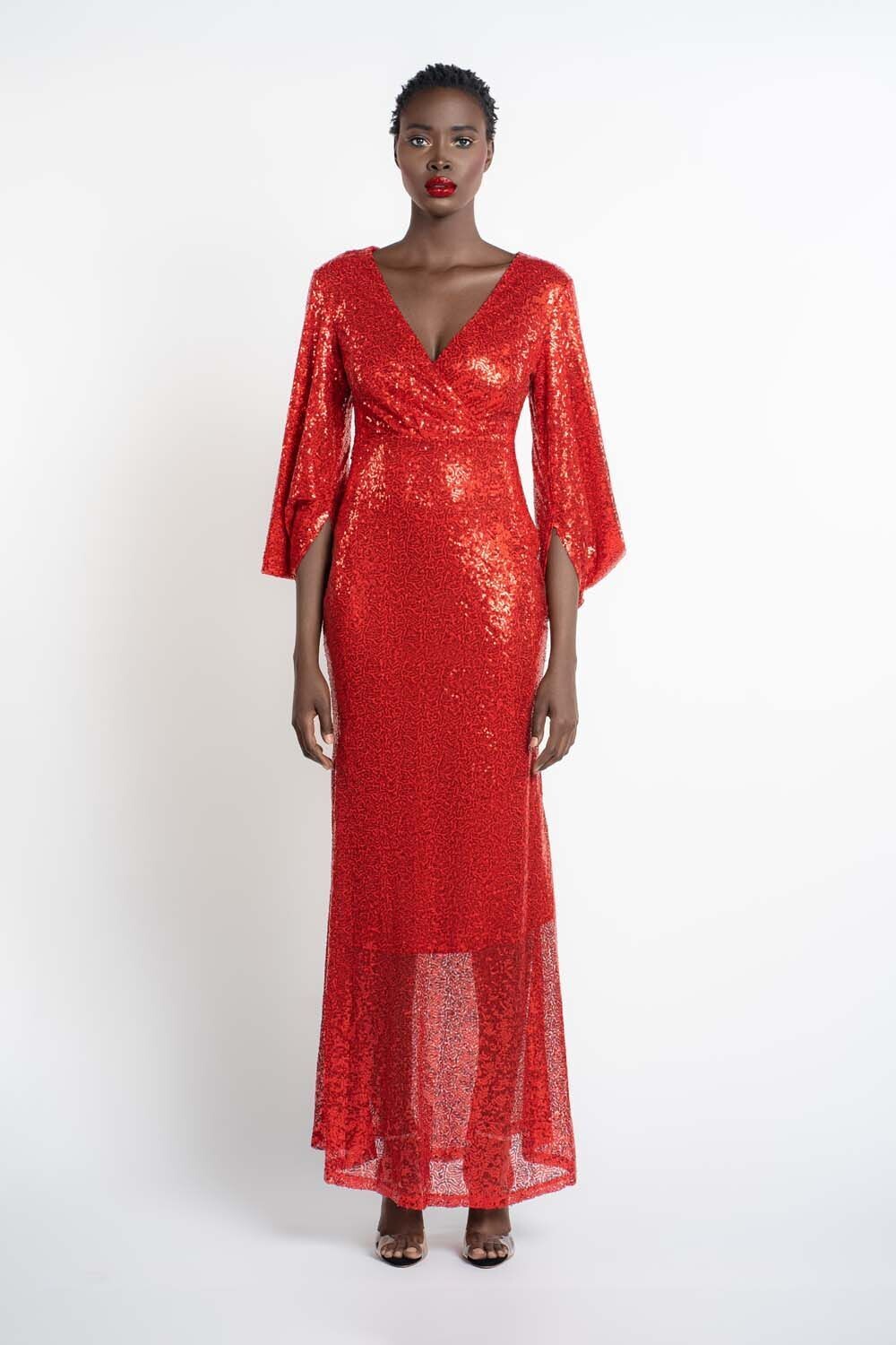 Liquid Sequins Dress in Red