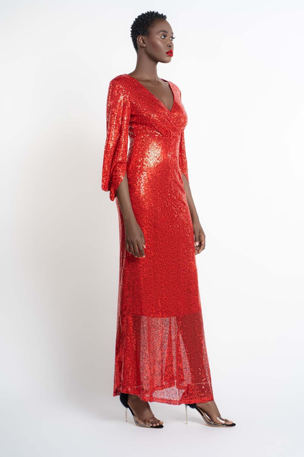 Liquid Sequins Dress in Red