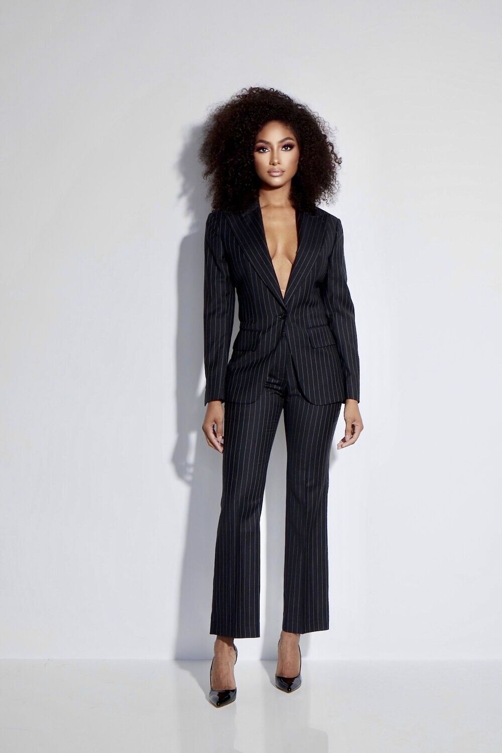 Lapel Pinstripe Black Suit