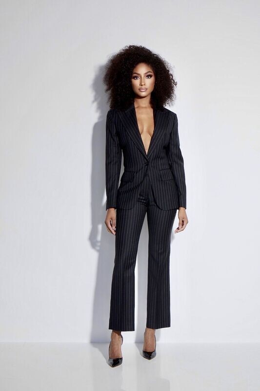 Lapel Pinstripe Black Suit