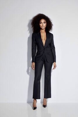 Lapel Pinstripe Black Suit