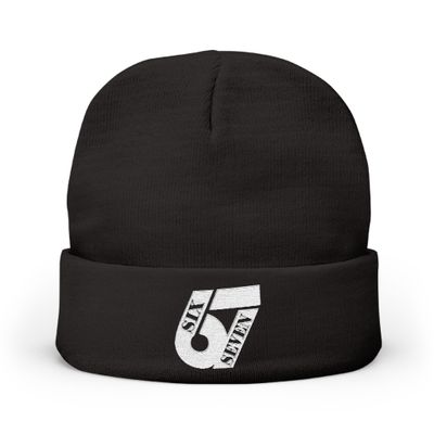 Six Seven Knit Beanie White Embroidery