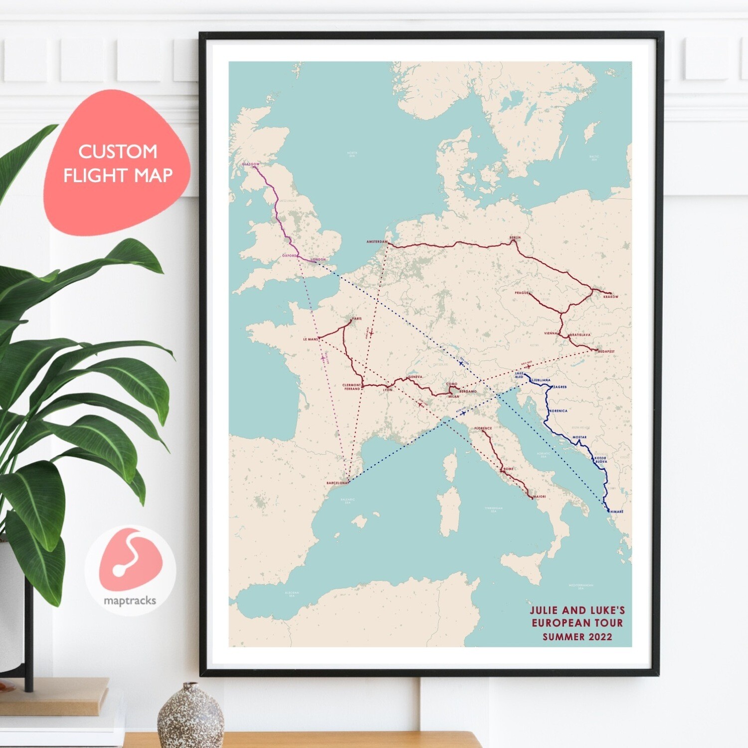 Flight map, custom travel map, travel map tracker, personalized map, honeymoon, driving route (DIGITAL MAP)