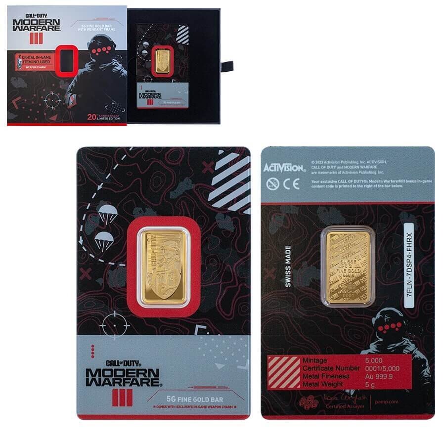 2024 Call of Duty Modern Warfare III 5g Gold Proof-Like Bar w/Pendant Frame