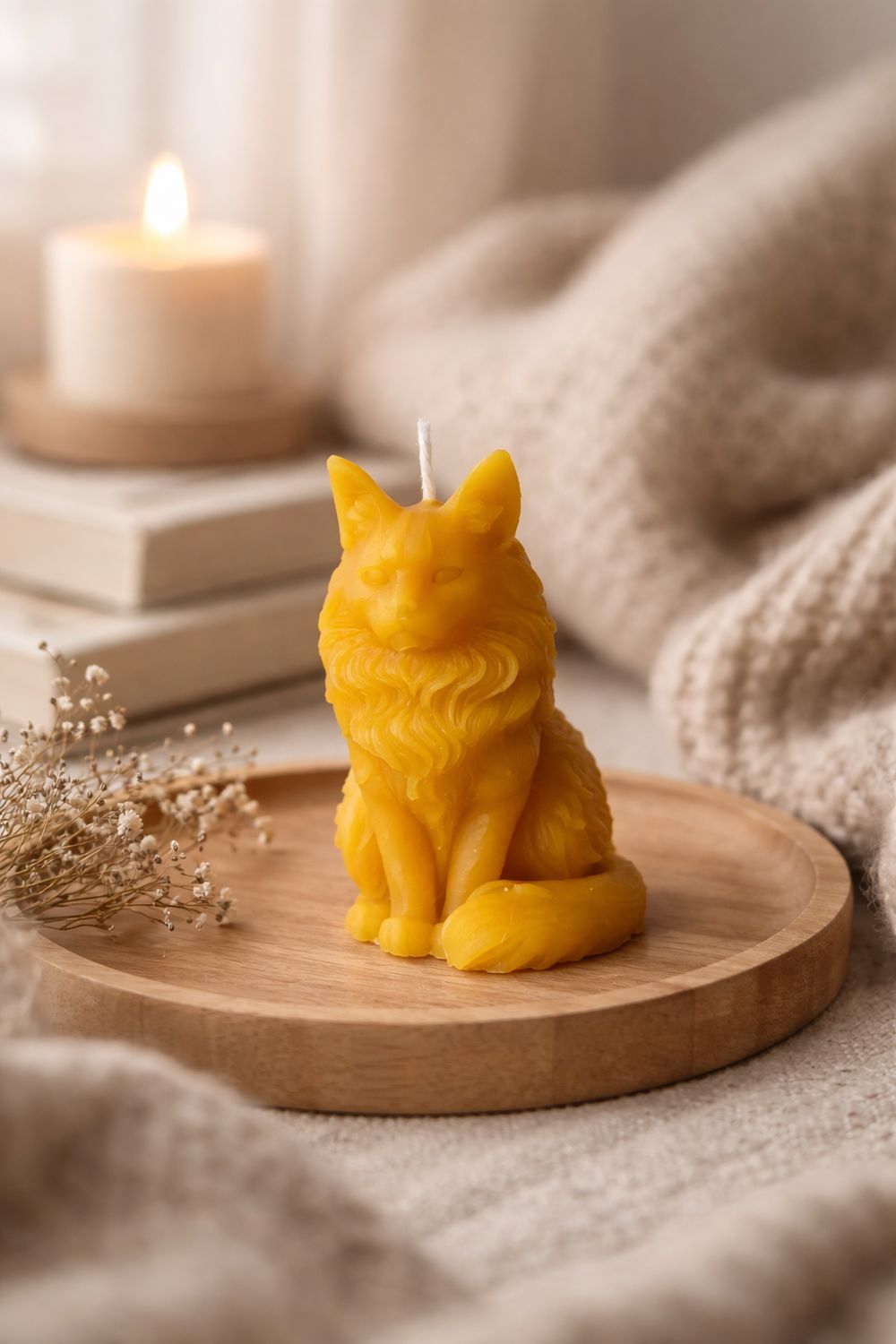 Bougie moulée "Chat Maine Coon" 100% cire d'abeille