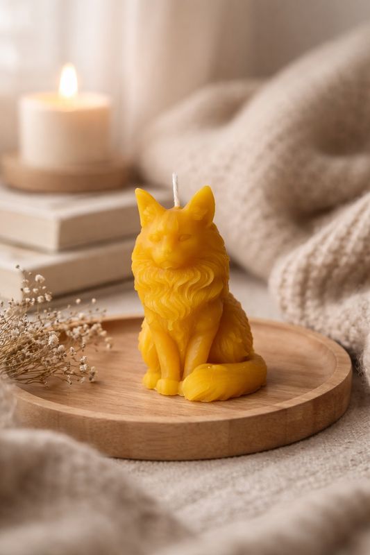Bougie moulée "Chat Maine Coon" 100% cire d'abeille