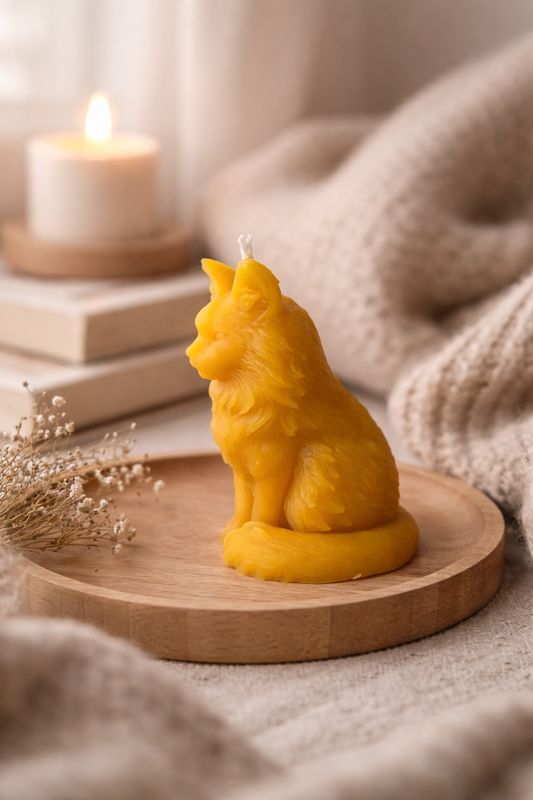 Bougie moulée "Chat Maine Coon" 100% cire d'abeille
