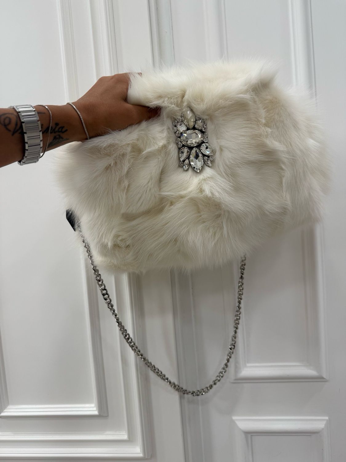 borsa in visone bianco - volpe grigia