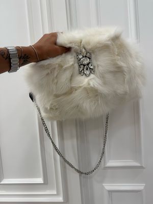 borsa in visone bianco - volpe grigia