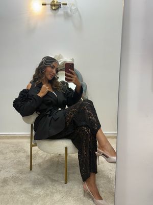 set giacca rose e panta pizzo