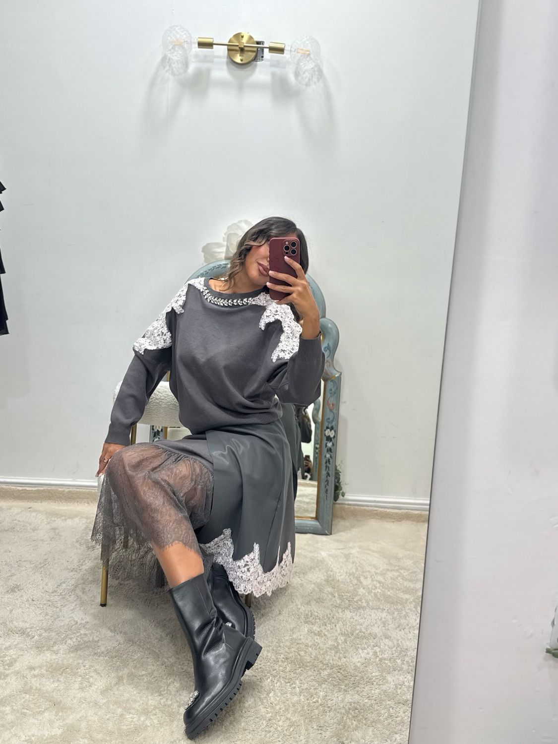 set in maglia con ecopelle