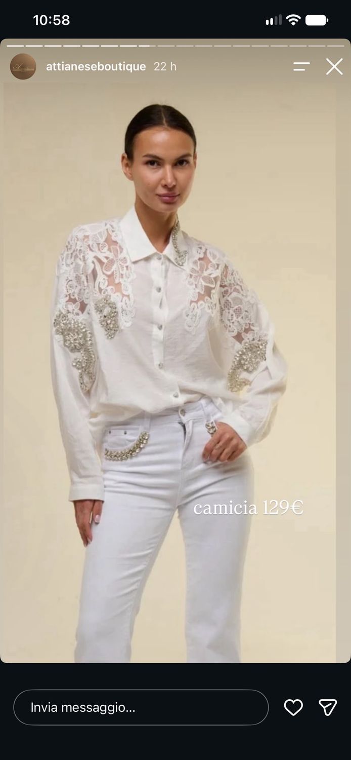 camicia in cotone con inserti di pizzo e strass