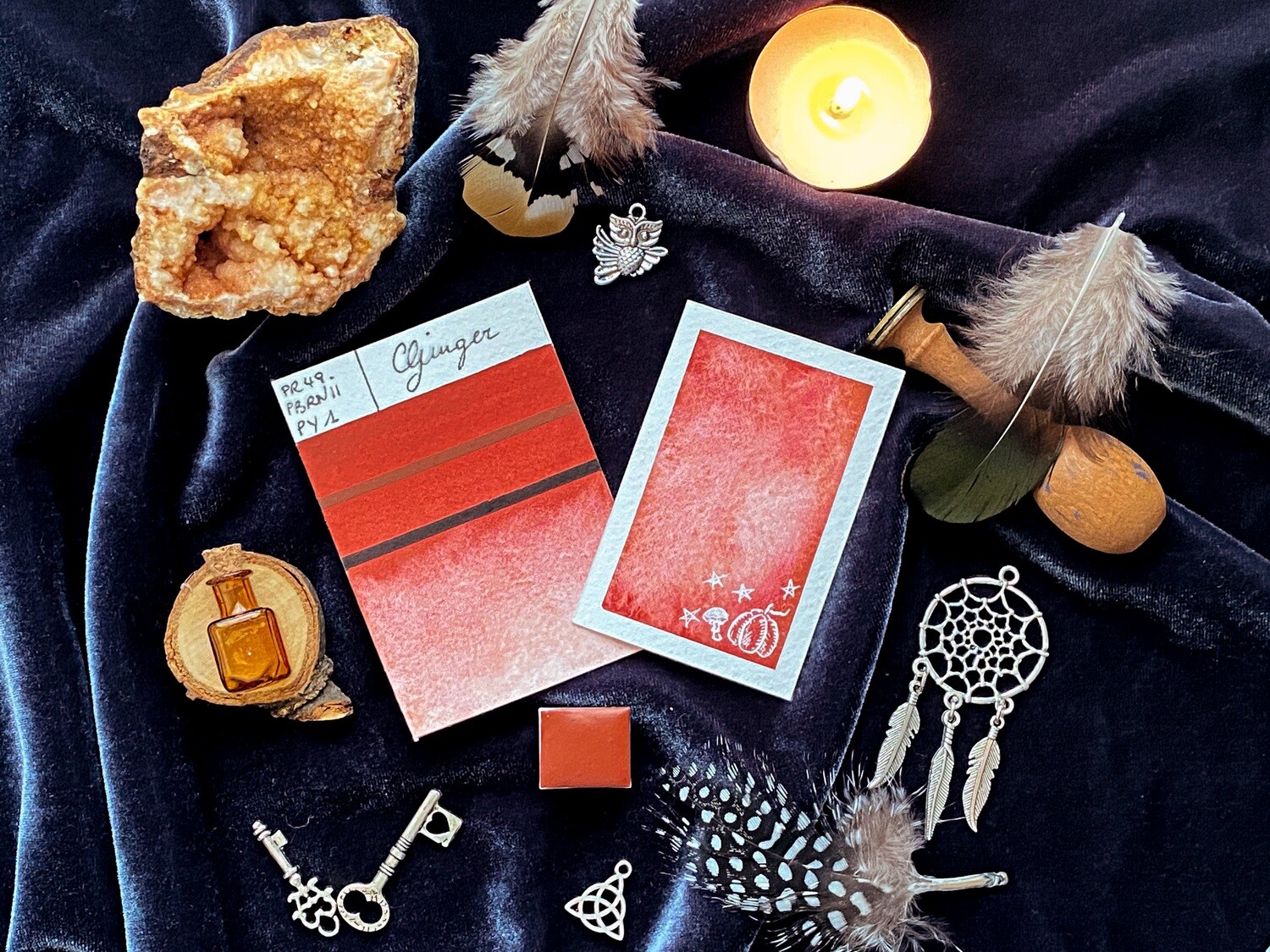 GINGER  - aquarelle rouge orangée artisanale fabriquée à la main à Paris