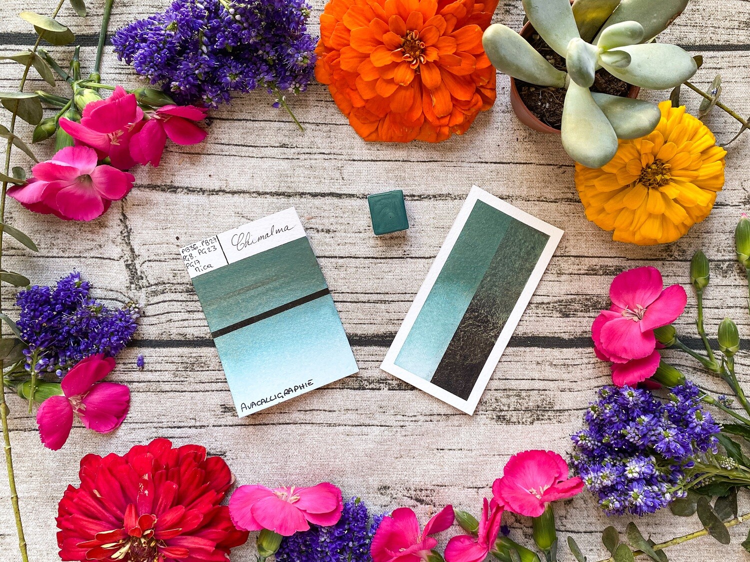 CHIMALMA - Aquarelle Verte irisée artisanale fabriquée à la main à Paris