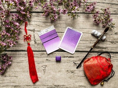 SIMCHEONG - 심청 - Aquarelle violet chaud irisée artisanale fabriquée à la main à Paris