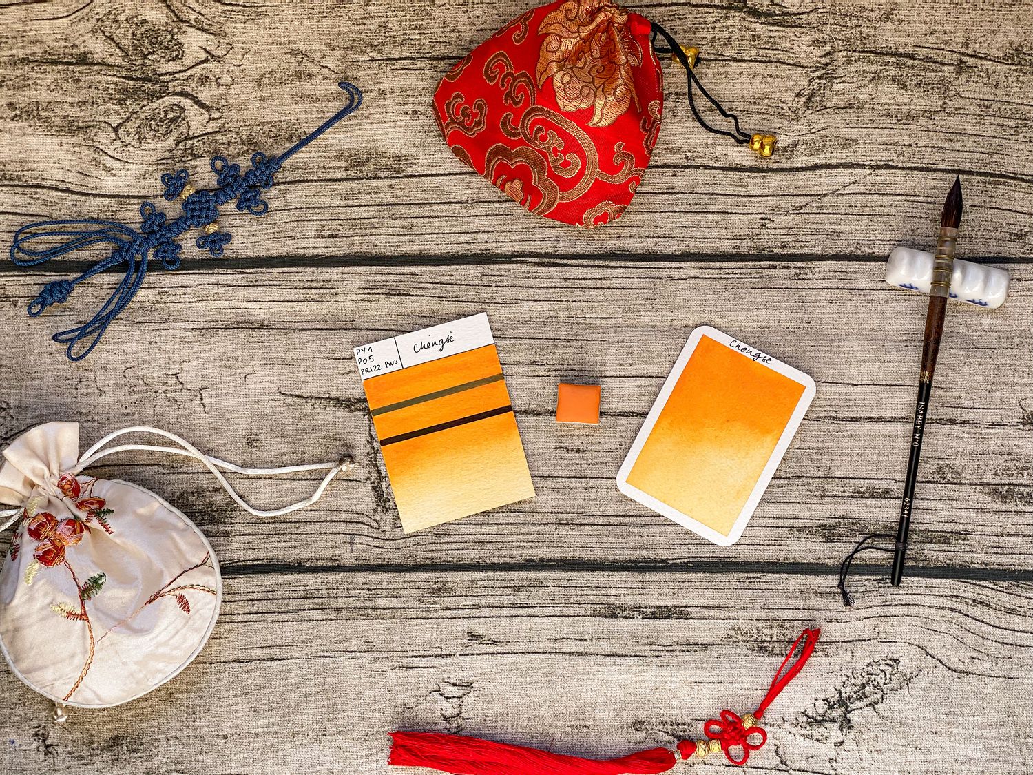 CHÉNGSÈ- Aquarelle Orange Claire artisanale fabriquée à la main à Paris