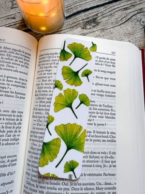MARQUE PAGE GINKO VERT AQUARELLE