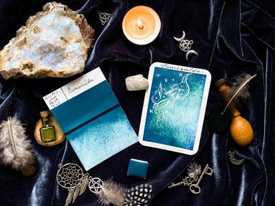 ESMERALDA - aquarelle Bleue, Turquoise et Verte artisanale fabriquée à la main à Paris