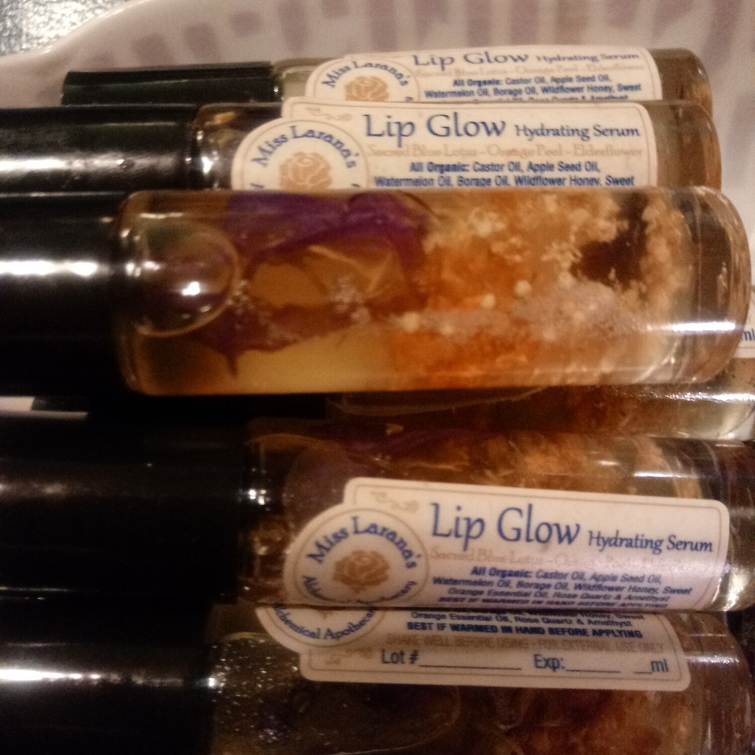Organic Lip Glow Hydrating Serum - Sacred Blue Lotus, Orange Peel, Elderflower ( Sweet Orange flavor)