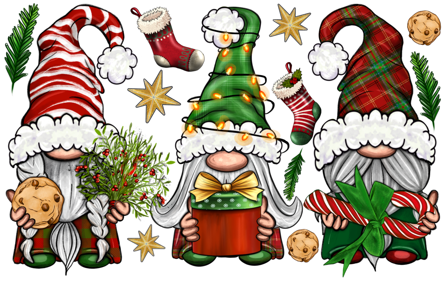 Xmas Gnomes DTF, Size: 7&quot;