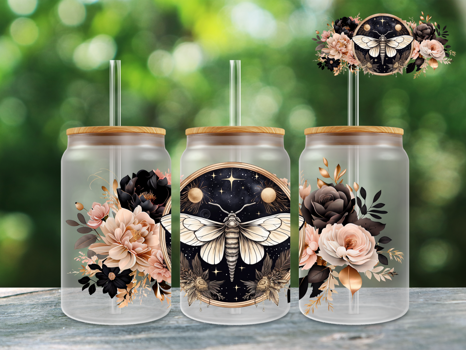#605  UV DTF Moth Floral
