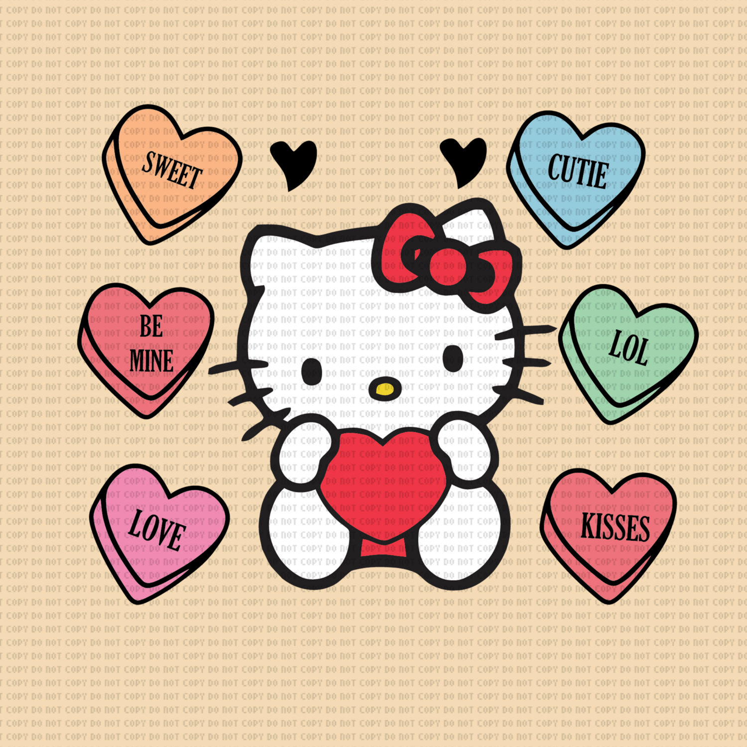 KITTY AND HEARTS DTF