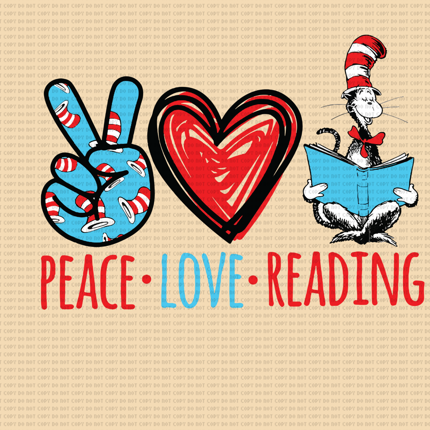 PEACE LOVE READING DTF